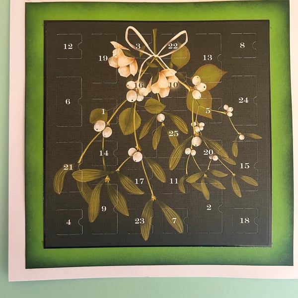 Mistletoe Advent Calendar Card Handmade 8 inch square card, traditional, small a