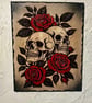 Skulls and roses wooden plaque 