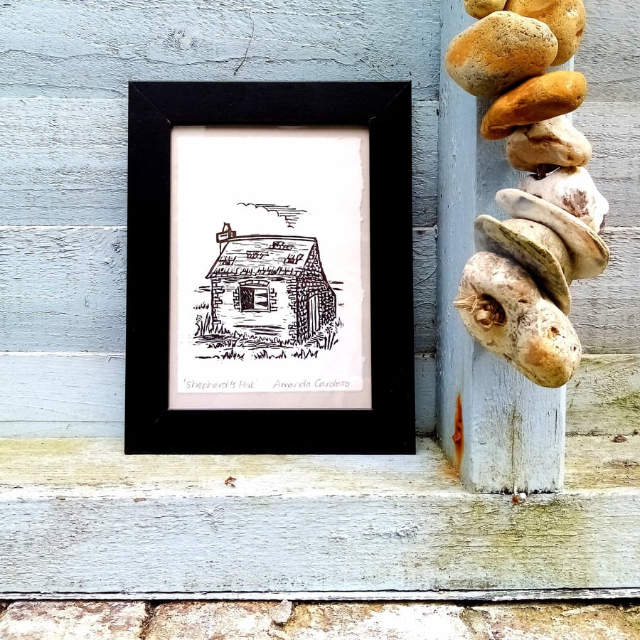 Little Shepherds Hut lino print - handprinted 