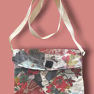 Small Upcycled Crossbody Messenger Bag with Cream Strap & Navy Button