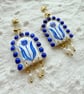 Delft Blue Tulip Rice Pearl Dangle Earrings - Image 3