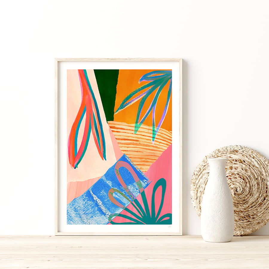 Oversized Colourful Abstract Leaf Art Print