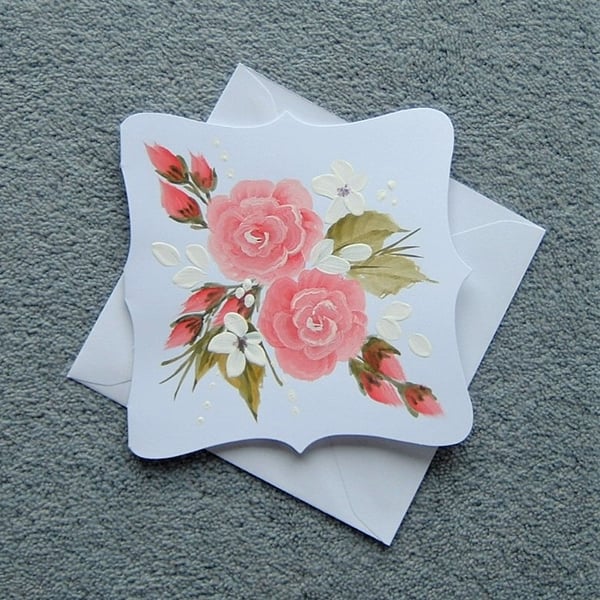 original art hand painted roses floral all occasion greetings card ( ref F 226 )