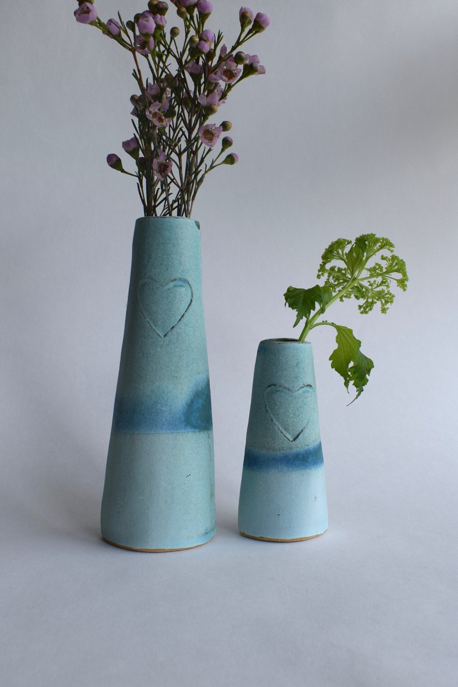 Heart Vases in Turquoise Glazed Ceramic 