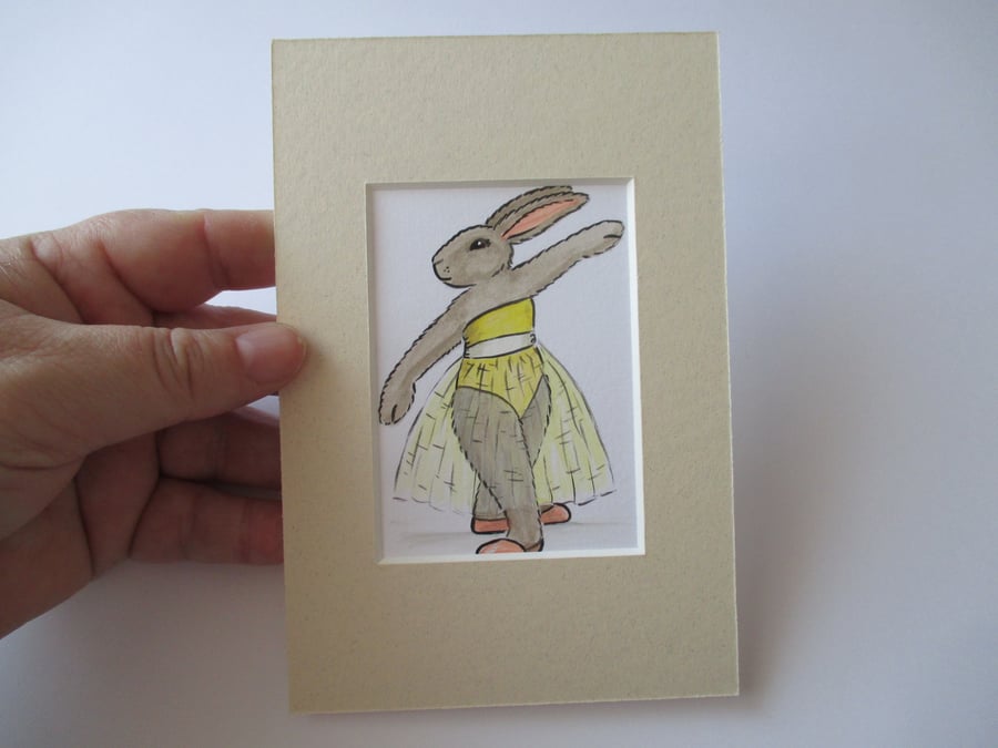 SALE ACEO Bunny Rabbit Ballet Dancing Dancer Miniature Original Painting Picture