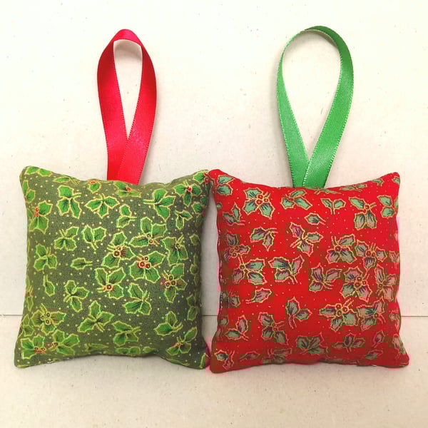 Lavender bags, set of 2, Christmas holly pattern, red and green, handmade.