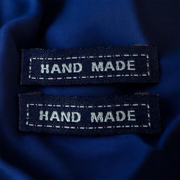 Woven “Hand Made” craft label dark blue
