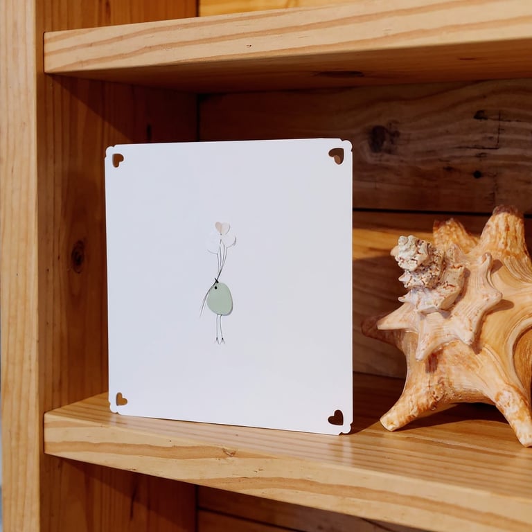 Sea Glass Art Greetings Card - Beach Glass Bird - Thank you Card, New Baby Card