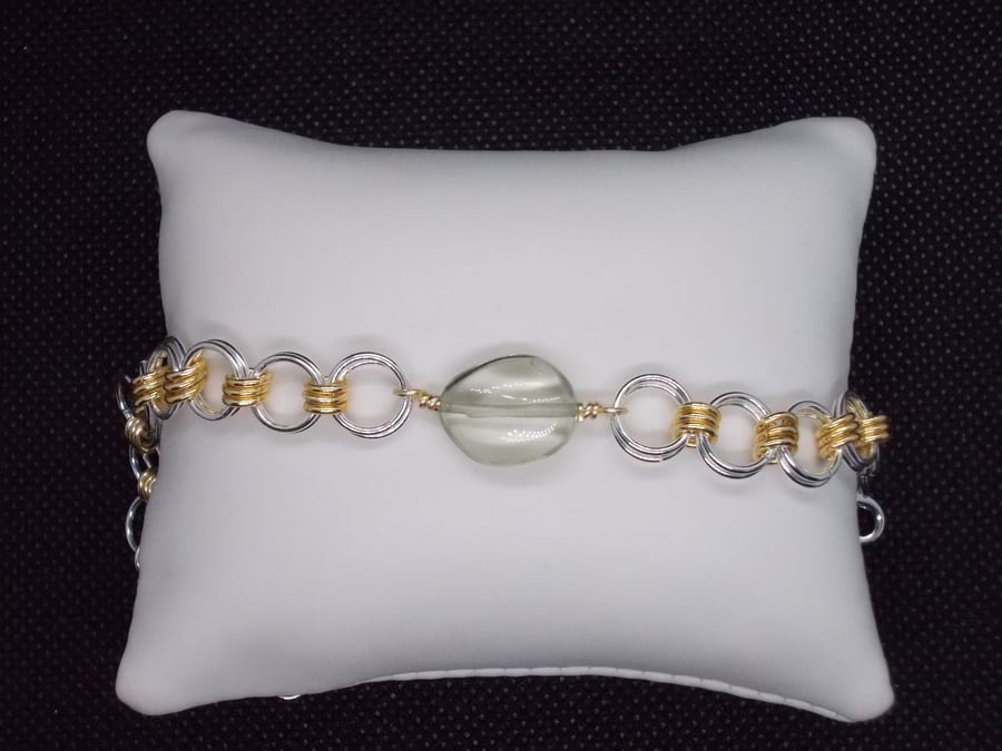 SALE - Green Amethyst and chainmaille bracelet