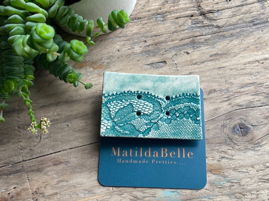 Handmade Ceramic Green Lace Brooch