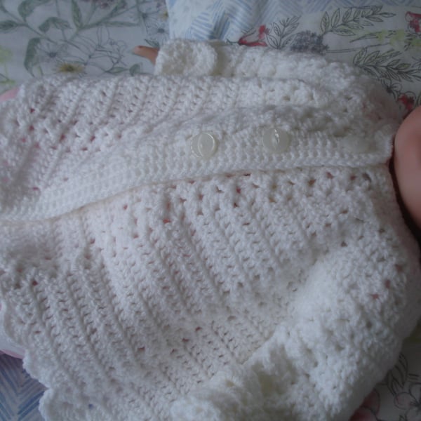 Crochet White Jacket Cardigan For Baby 3-6 Months (J73)