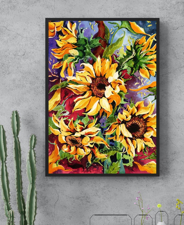 Sunflower Study: Original Watercolour Art - Unframed, Unmounted