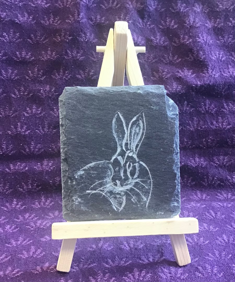 Nice plump Hare - original art hand carved on slate