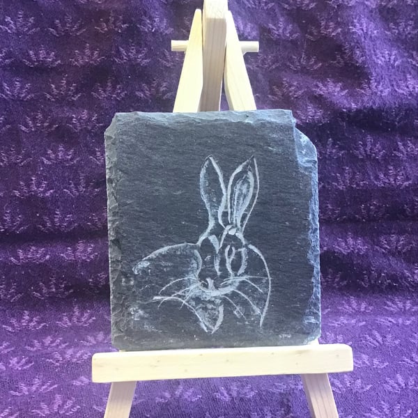 Nice plump Hare - original art hand carved on slate