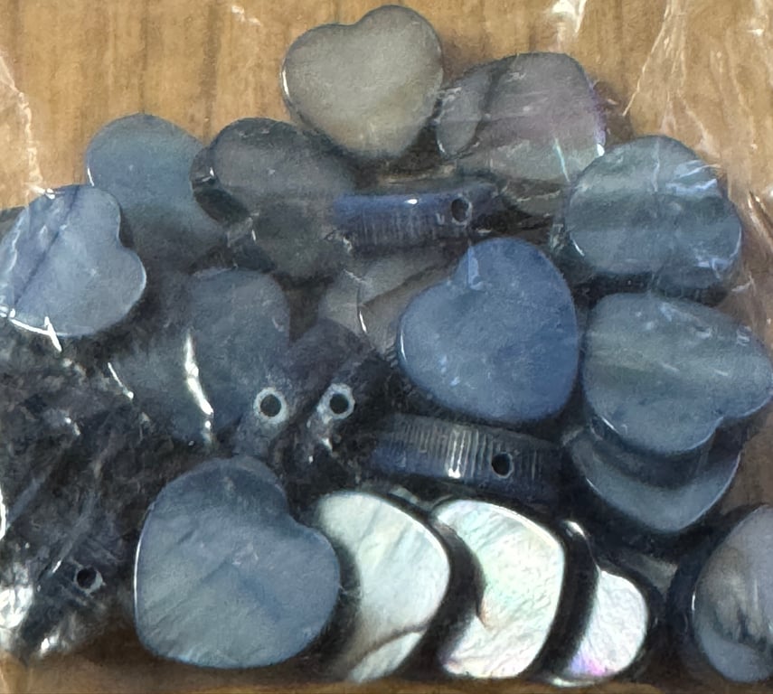 10 x Denim Blue Mother of Pearl Shell Heart Charm Beads 11mm