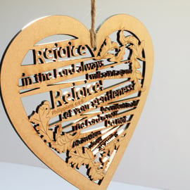 Large wooden heart - Rejoice (Philippians 4:4-6)