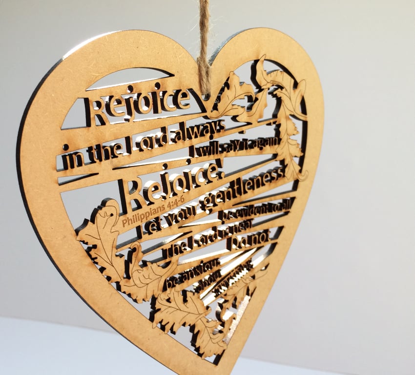 Large wooden heart - Rejoice (Philippians 4:4-6)