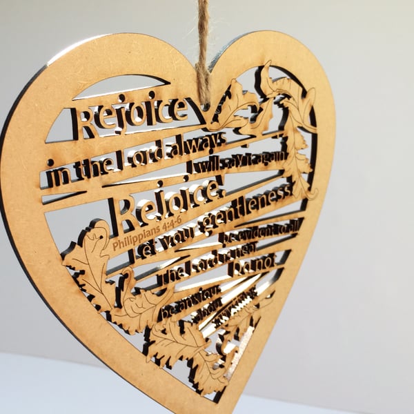 Large wooden heart - Rejoice (Philippians 4:4-6)