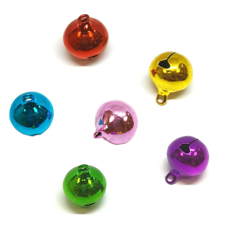 20mm big Multicoloured Jingle Bells 6pcs Metal Round Charms for Christmas Craft 