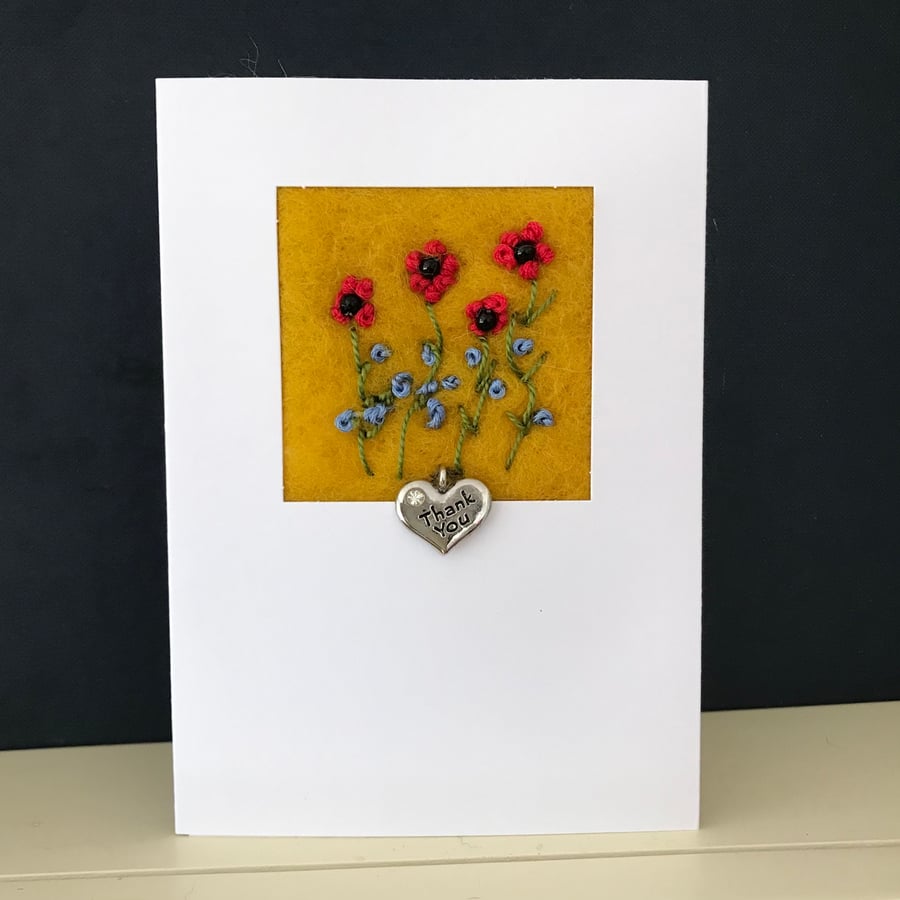 Handcrafted card-thank you-card-charm on a card