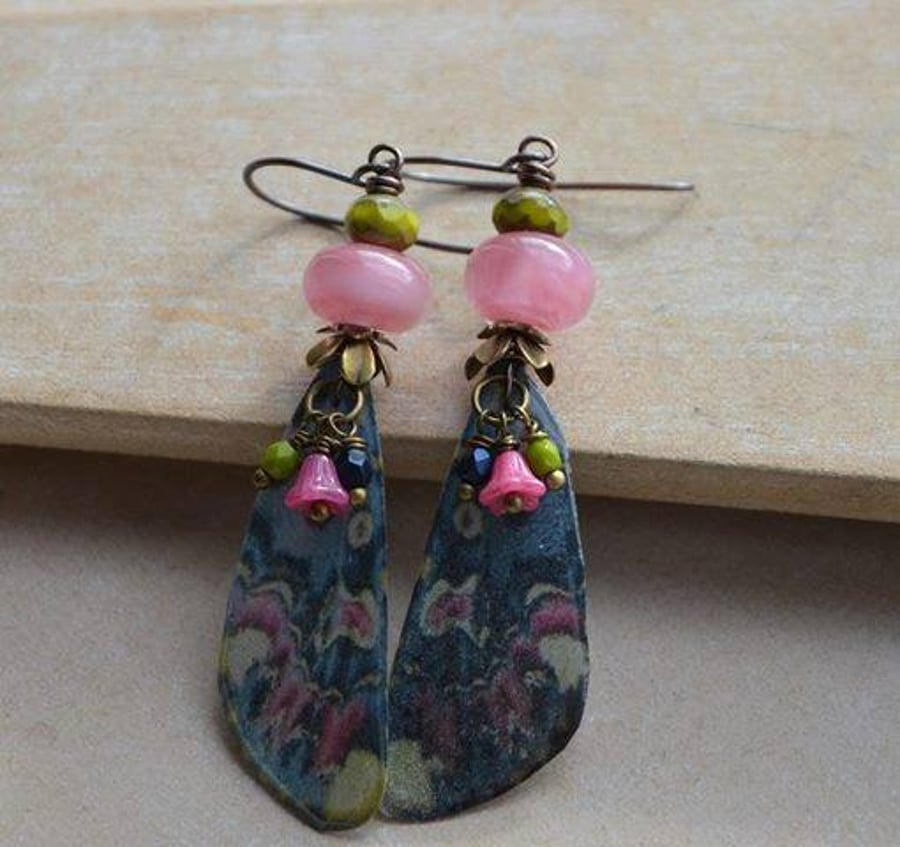 Butterfly Resin Wing Earrings with Lampwork and Czech Beads 