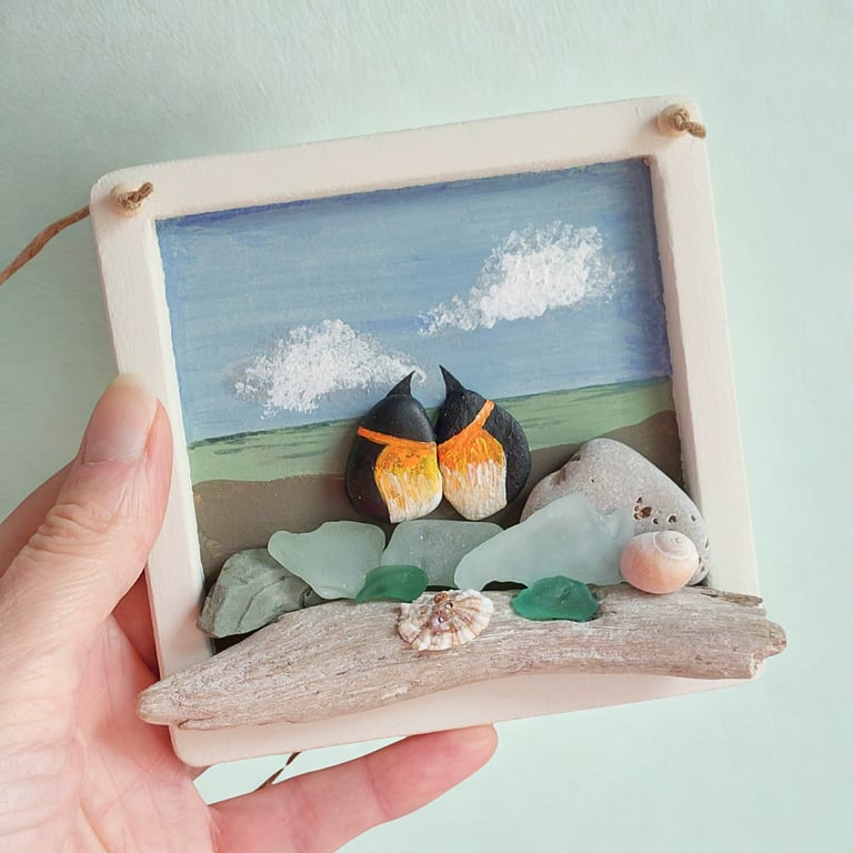 Penguins Wall Art: Sea Glass and Beach Finds Coastal Home Decor