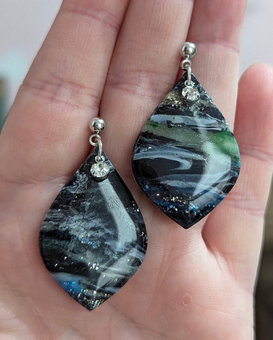 Midnight jewel wide teardrop earrings 