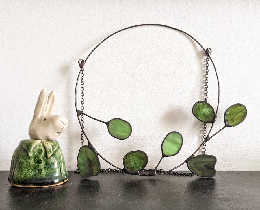 Stained Glass Wreath, Glass Leaves Letterbox Gift Wreath, Stained Glass Foliage