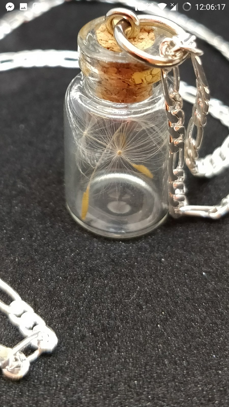 Three wishes sealed in tiny glass bottle sterling silver necklace