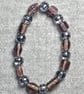 Silver-Grey Chunky Glass and Mixed Translucent Plum Bead Elastic Bracelet - Image 3