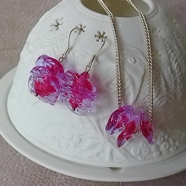 Lampwork Glass Drop Earrings and Pendant Necklace Set