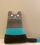 Blue  turquoise and grey knitted cat cushion - folksy Christmas 2026 - Image 2