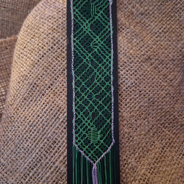 Bobbin Lace Bookmark in Green and Purple
