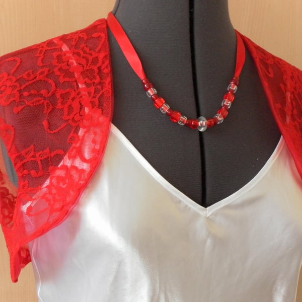  Red Lace Bolero, Shrug, evening jacket, sleeveless, wedding, 