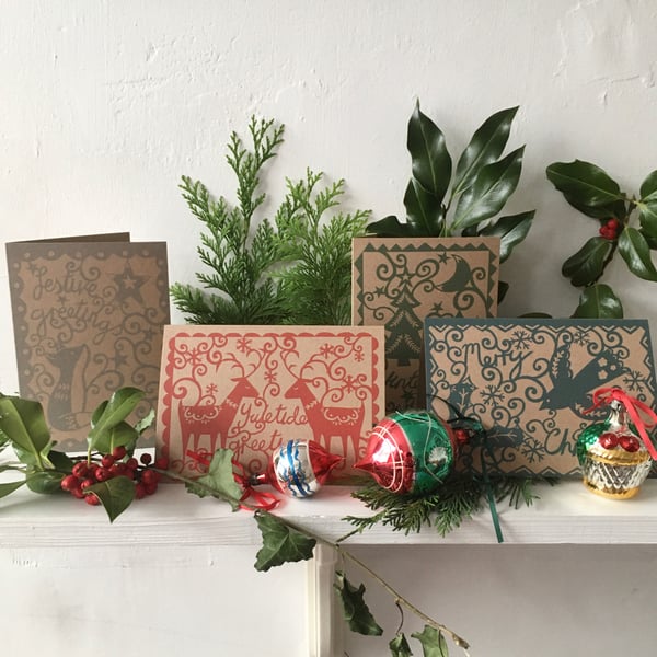 Papercut design Christmas cards - set of four