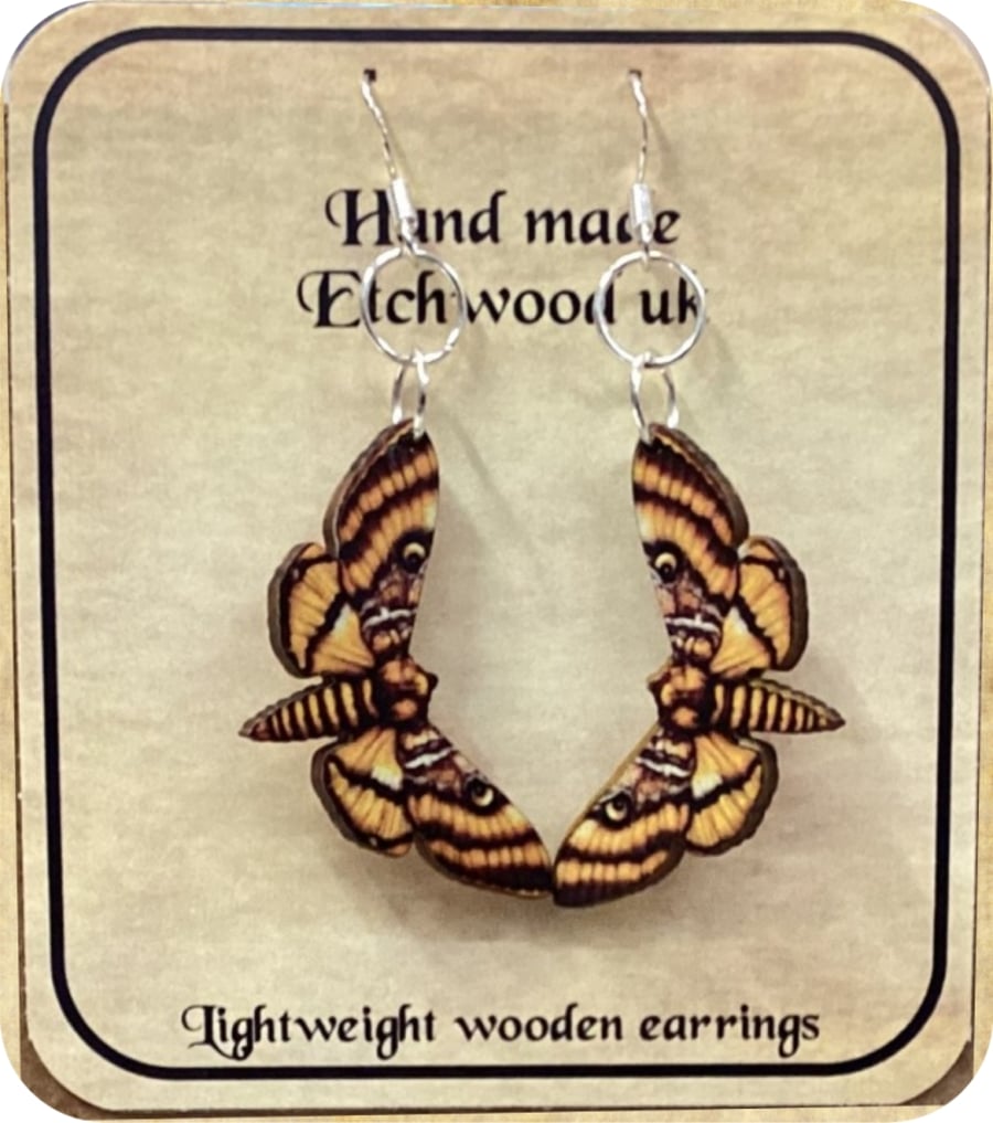 Yellow moth earrings. Wood fancifull earrings.