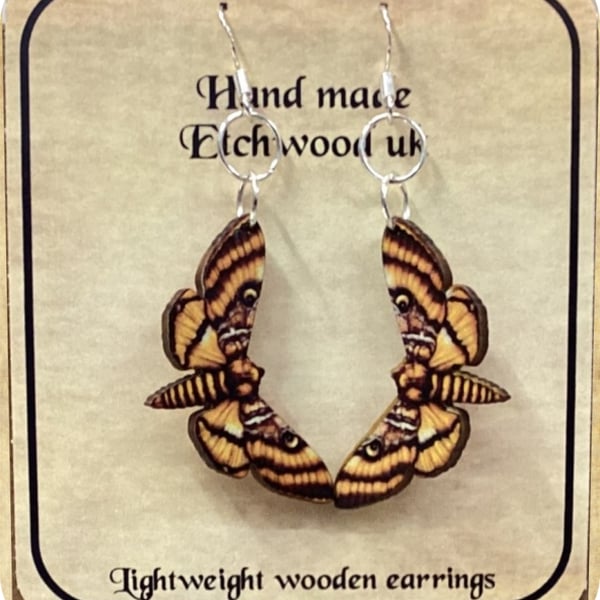 Yellow moth earrings. Wood fancifull earrings.