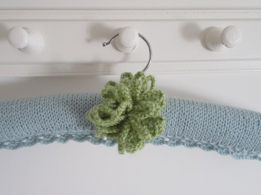 Clothes hanger coat hanger - duck egg blue with allium flower