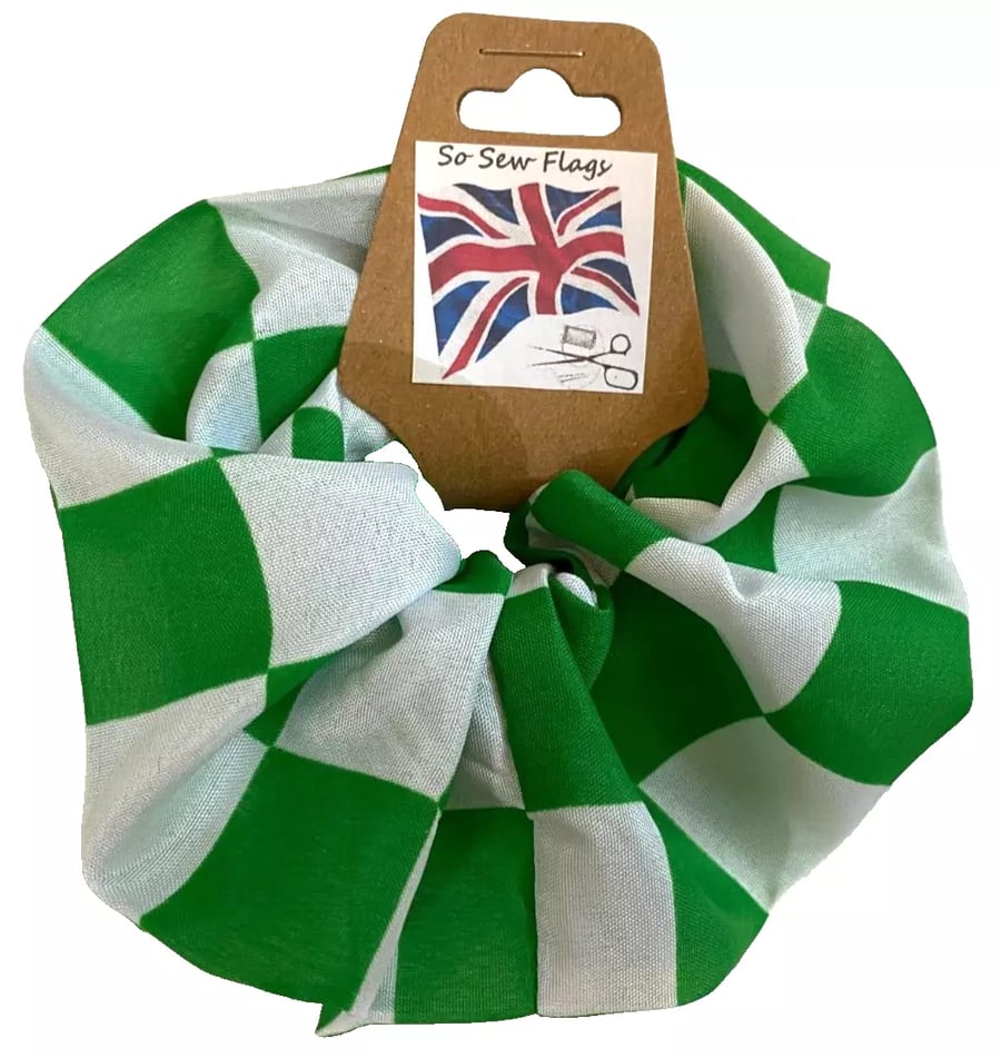 Green & White Check Flag Hair Scrunchie Scrunchies Accessory Band Elastic