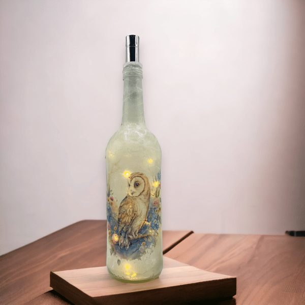 Decoupage Bottle with lights, Owl design