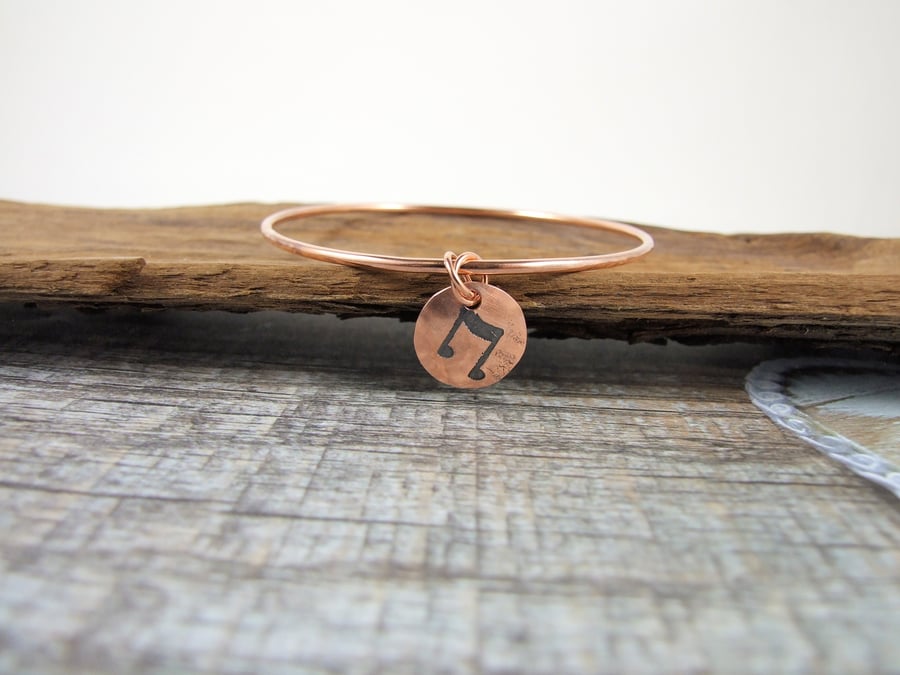 Copper Stacking Bangle with Musical Note Charm