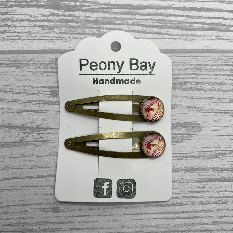 Pink & gold hair clips, snap clips 