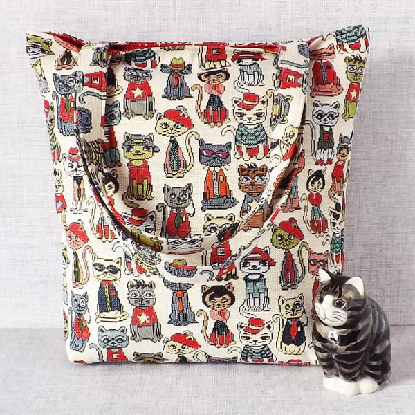 Cat tote bag, shopping bag. 