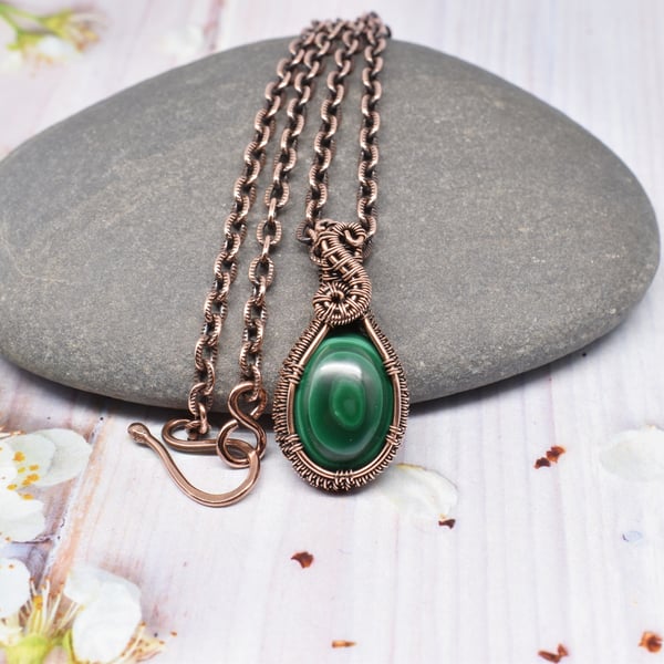 Dainty Malachite and Copper Gothic Pendant