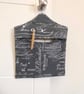 Peg bag in dark grey vintage script fabric with floral lining for clothes pins - Image 3