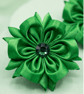 Forest Green Hair Slides with Rhinestone Centre - Elegant Satin Fabric Blooms - Image 1
