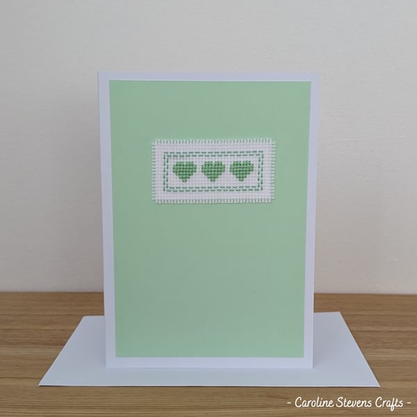 Three hearts card - Pastel green