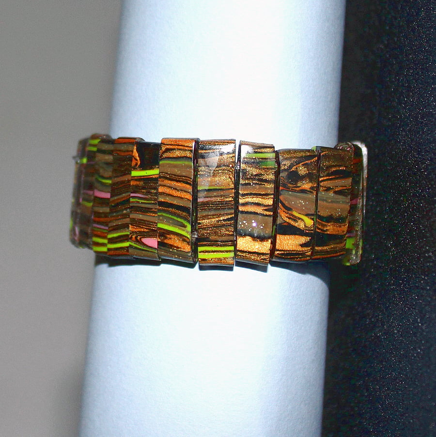 Golden Onyx Marble Style Handmade Tiles Cuff Bracelet