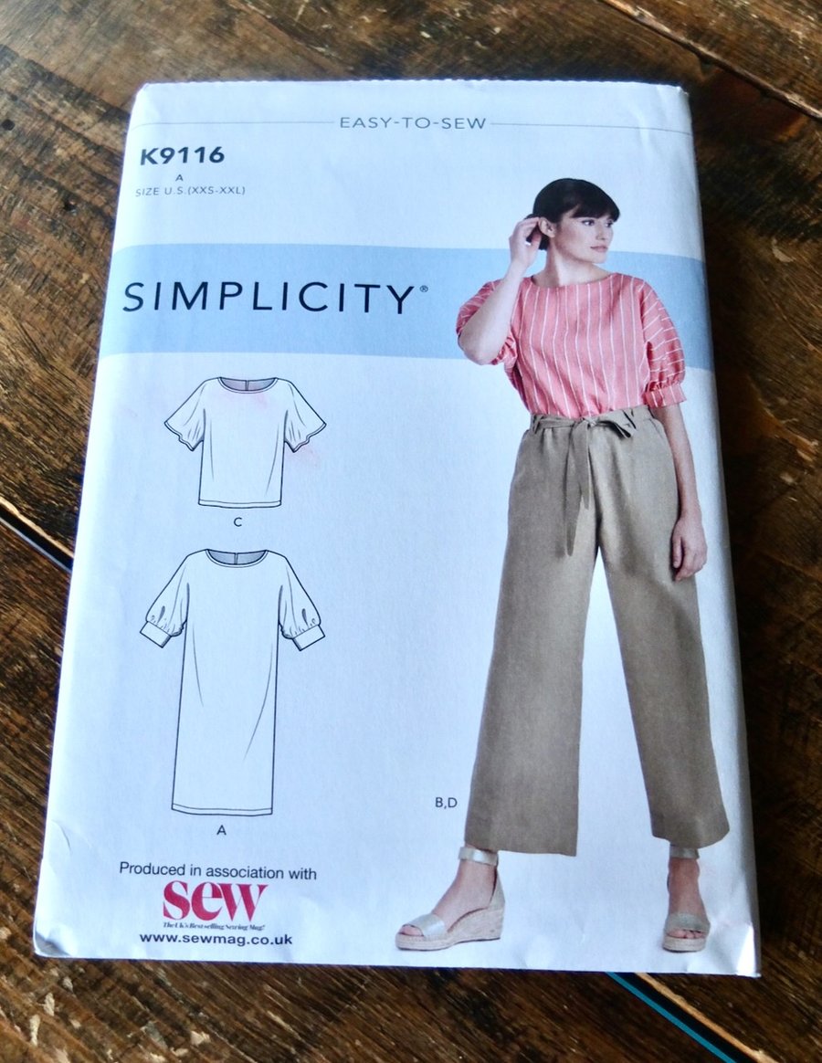 K9116 - Simplicity Easy to Sew Pattern Dress, Top, & Trousers XXS - XXL