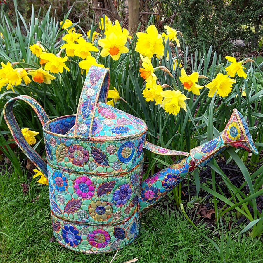 Image of Textile Watering Can Life Size Watering Can Free Motion Embroidery 